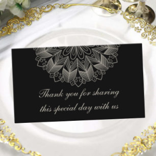 Mandala Boho Chic Indian Elegant Black Wedding  Place Card