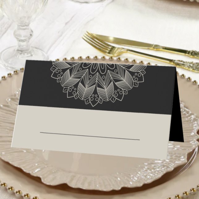 Mandala Boho Chic Indian Elegant Black Wedding  Place Card (Creator Uploaded)