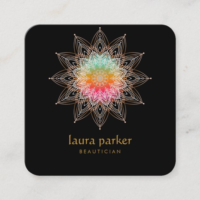 Mandala Boho Healing Therapy Yoga Holistic Square Business Card (Front)