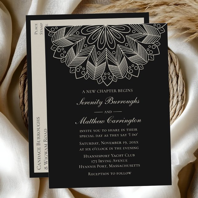 Mandala Boho Indian Elegant Black Wedding Invitati Invitation Postcard (Creator Uploaded)