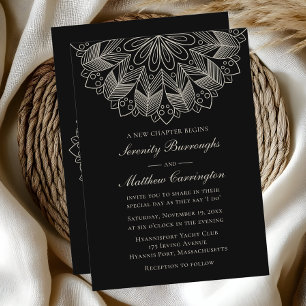 Mandala Boho Indian Elegant Black Wedding Invitation