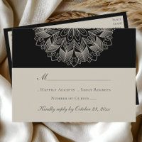 Mandala Boho Indian Elegant Black Wedding RSVP