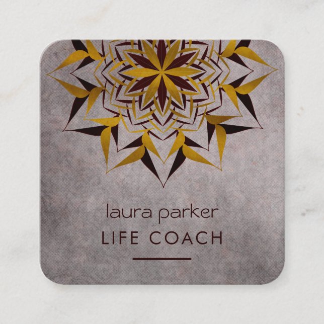 Mandala Boho Tribal Art Yoga Massage Therapy Square Business Card (Front)