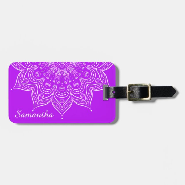 Mandala Bright Purple Luggage Tag (Front Horizontal)