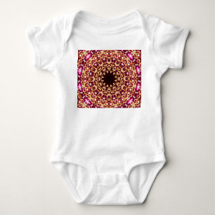 Mandala brooch, geometric vintage background. baby bodysuit
