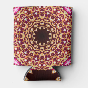 Mandala brooch, geometric vintage background. can cooler