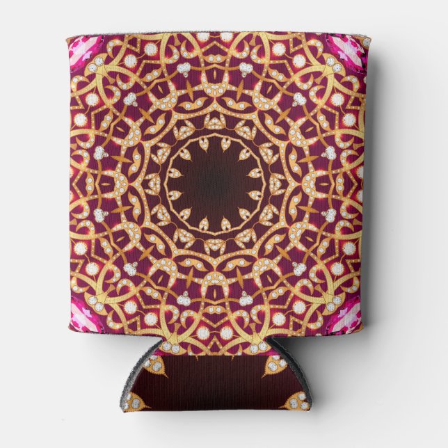 Mandala brooch, geometric vintage background. can cooler (Front)