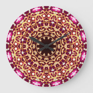 Mandala brooch, geometric vintage background. large clock