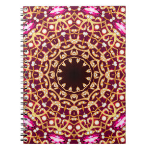 Mandala brooch, geometric vintage background. notebook