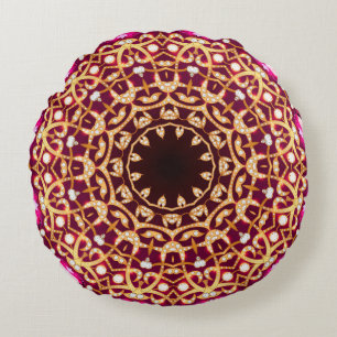 Mandala brooch, geometric vintage background. round cushion