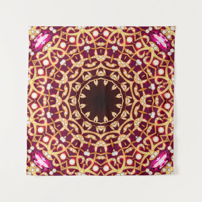 Mandala brooch, geometric vintage background. tapestry (Front)