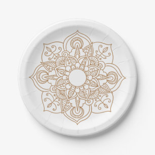 Mandala  Brown Boho Indian Modern Vintage Wedding Paper Plate
