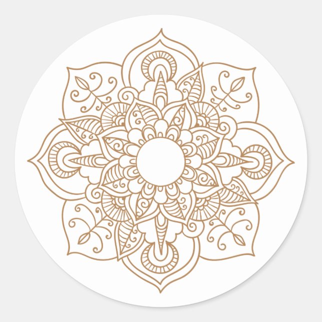 Mandala Brown Boho Indian Modern  Wedding Party Classic Round Sticker (Front)