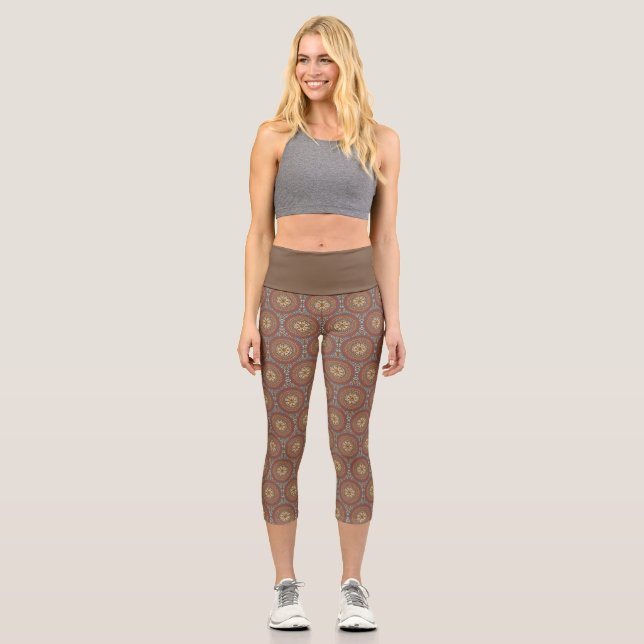 Mandala Brown Capri Leggings (Front)