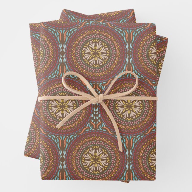 Mandala Brown Design Wrapping Paper Sheet (In situ)