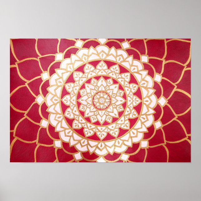 Mandala Burgundy Gold Platinum White Luminous Poster (Front)