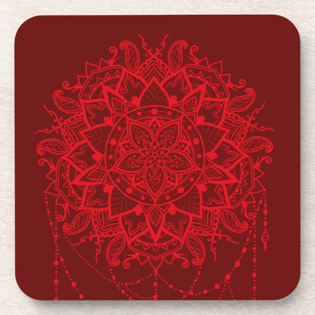 Mandala burgundy Indian Coaster (Front)