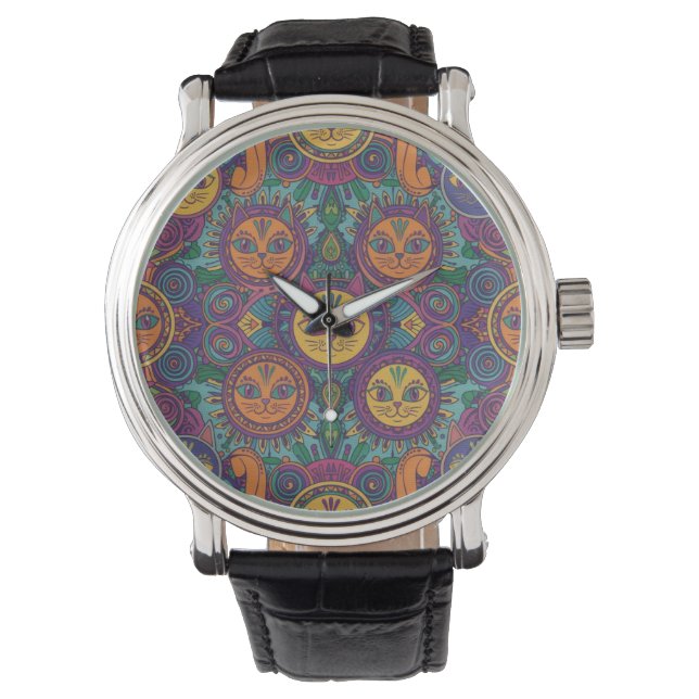 Mandala Cat Art Watch (Front)