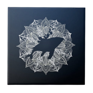 Mandala Circle Blue Humpback Whale Tile