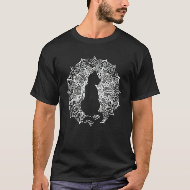 Mandala Circle Cat Silhouette T-Shirt (Front)