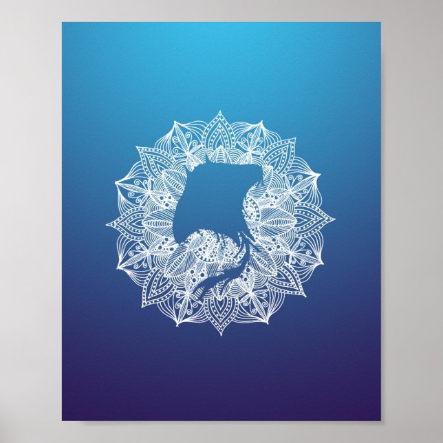 Mandala Circle Manta Ray Blue Poster (Front)