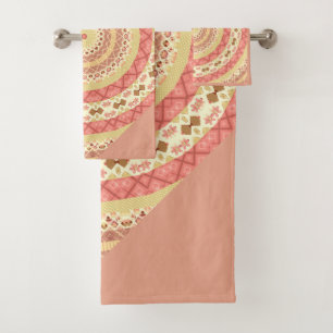 Mandala circle round ornamental pastel beige colou bath towel set