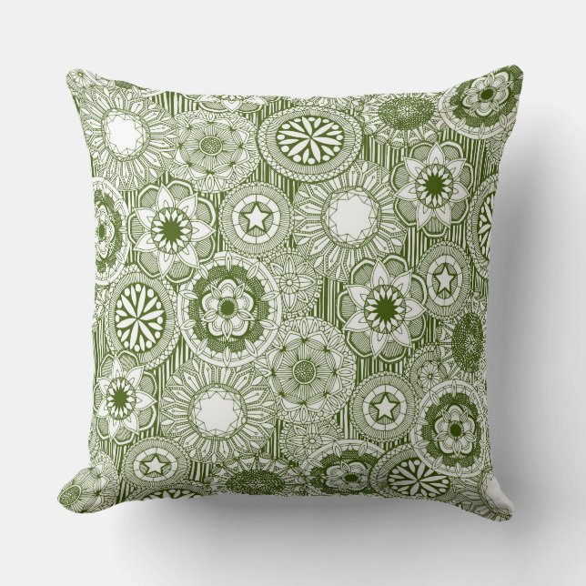 mandala cirque green white cushion (Front)