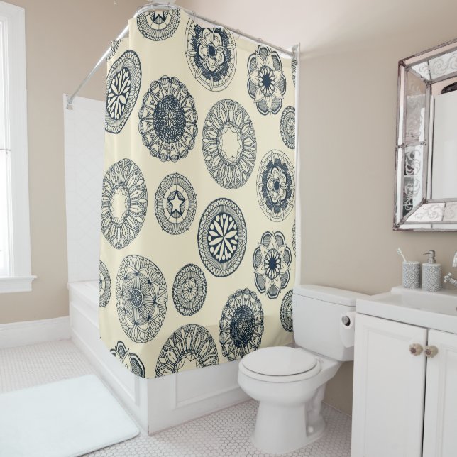 mandala cirque spot cream shower curtain (In Situ)