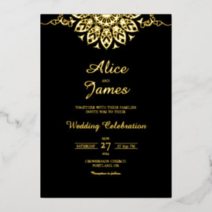 Mandala Classic Black Gold Foil Wedding Invitation