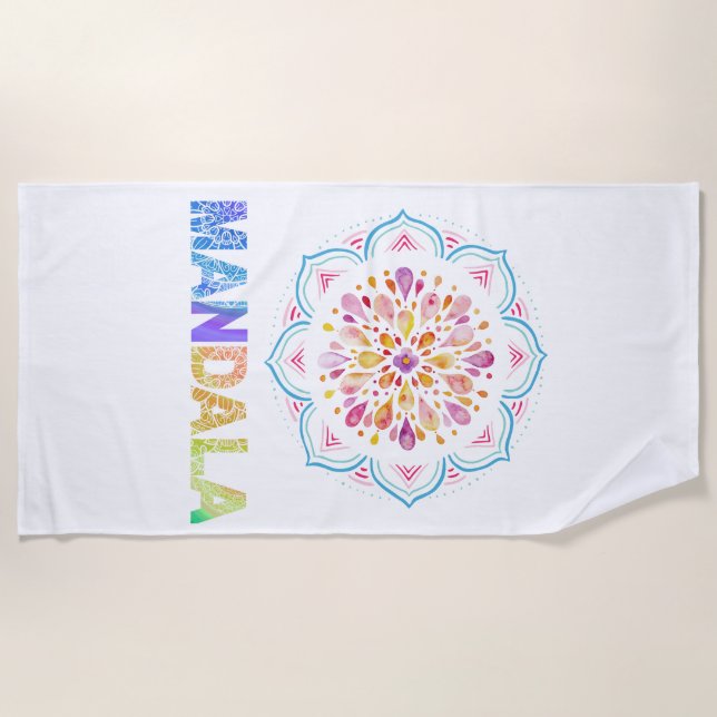 MANDALA COLORED LOTUS FLOWER BEACH TOWEL (Front)