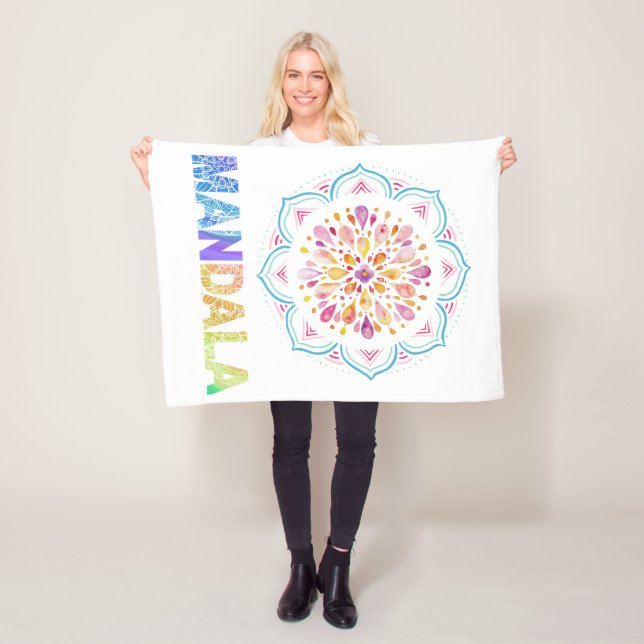 MANDALA COLORED LOTUS FLOWER FLEECE BLANKET (In Situ)