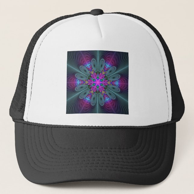Mandala Colorful Spiritual Fractal Art With Pink Trucker Hat (Front)
