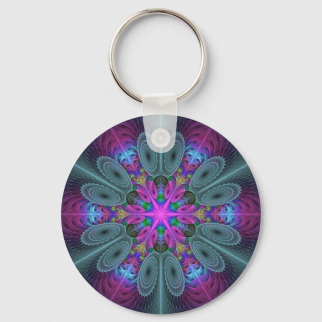 Mandala Colorful Striking Fractal Art Kaleidoscope Key Ring (Front)