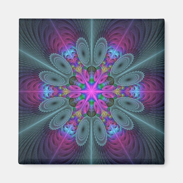 Mandala Colorful Striking Fractal Art Kaleidoscope Magnet (Front)