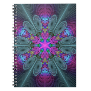Mandala Colorful Striking Fractal Art Kaleidoscope Notebook