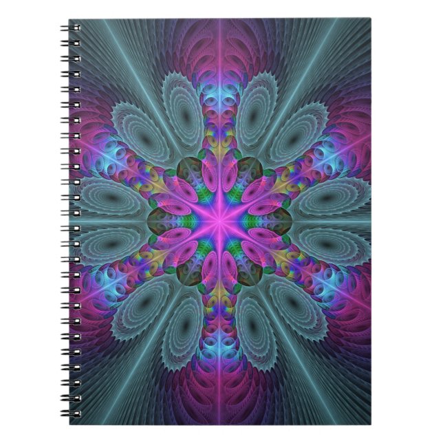 Mandala Colorful Striking Fractal Art Kaleidoscope Notebook (Front)