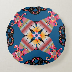 Mandala coloured on a yellow background. Invitatio Round Cushion