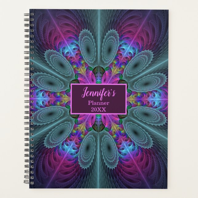 Mandala Colourful Fractal Art Kaleidoscope Own Nam Planner (Front)