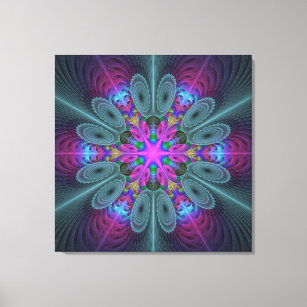 Mandala Colourful Fractal Art With Pink Triptych Canvas Print