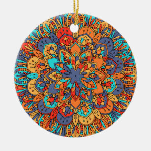 Mandala colourful Moroccan ethnic pattern Ceramic Tree Decoration