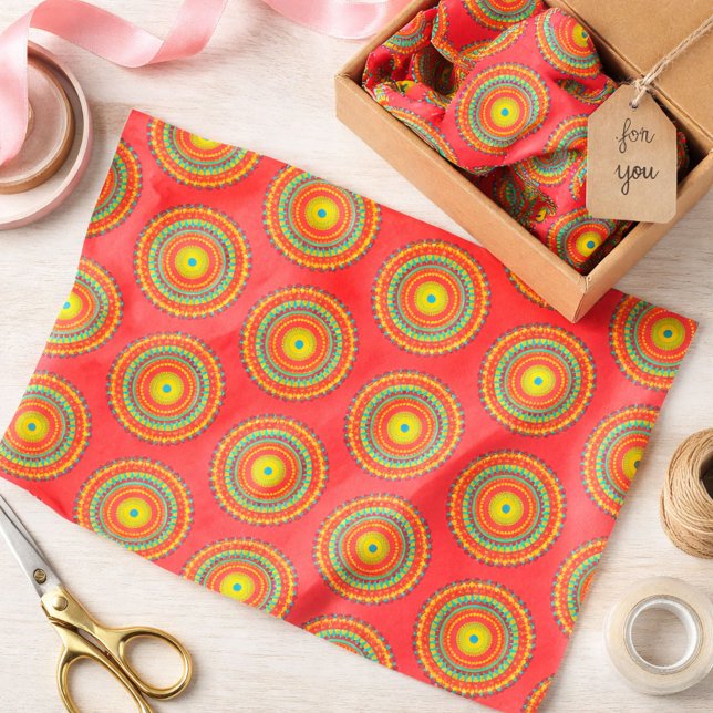 Mandala Colourful Pattern Red Tissue Paper (Creator Uploaded)
