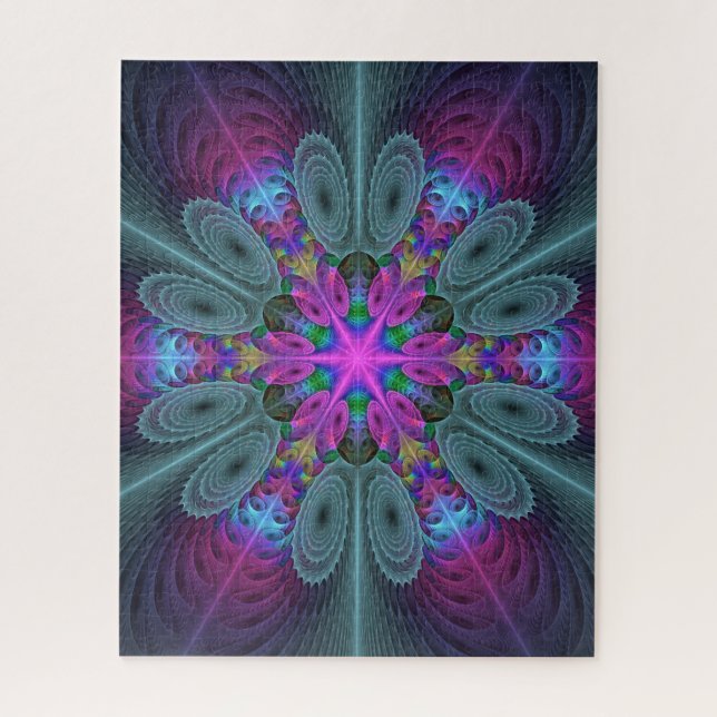 Mandala Colourful Spiritual Fractal Art With Pink Jigsaw Puzzle (Vertical)