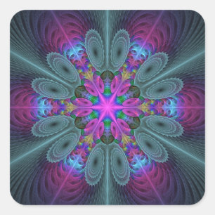 Mandala Colourful Spiritual Fractal Art With Pink Square Sticker