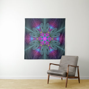 Mandala Colourful Spiritual Fractal Art With Pink Tapestry