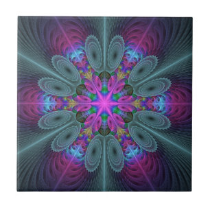 Mandala Colourful Spiritual Fractal Art With Pink Tile