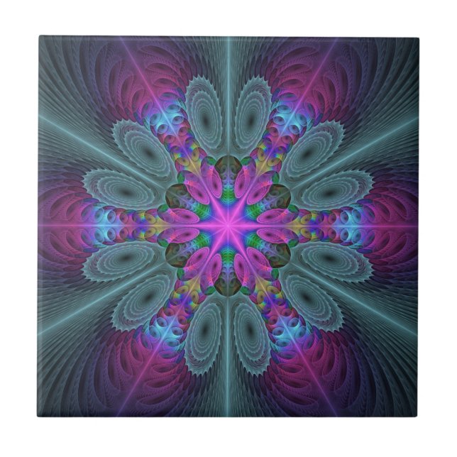 Mandala Colourful Spiritual Fractal Art With Pink Tile (Front)