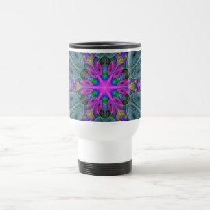 Mandala Colourful Spiritual Fractal Art With Pink Travel Mug