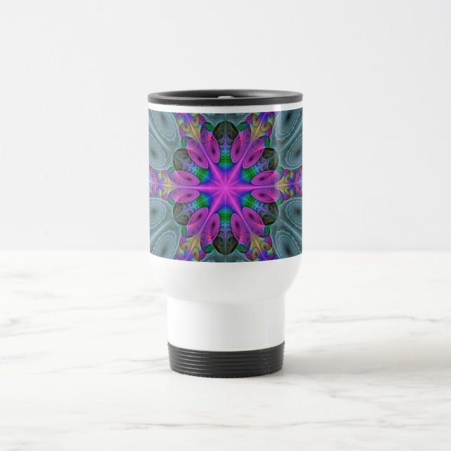 Mandala Colourful Spiritual Fractal Art With Pink Travel Mug (Center)