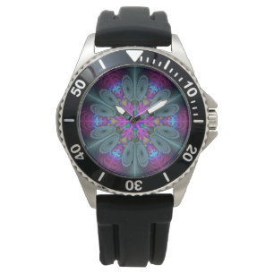 Mandala Colourful Spiritual Fractal Art With Pink Watch