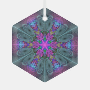 Mandala Colourful Striking Fractal Art Kaleidoscop Glass Tree Decoration